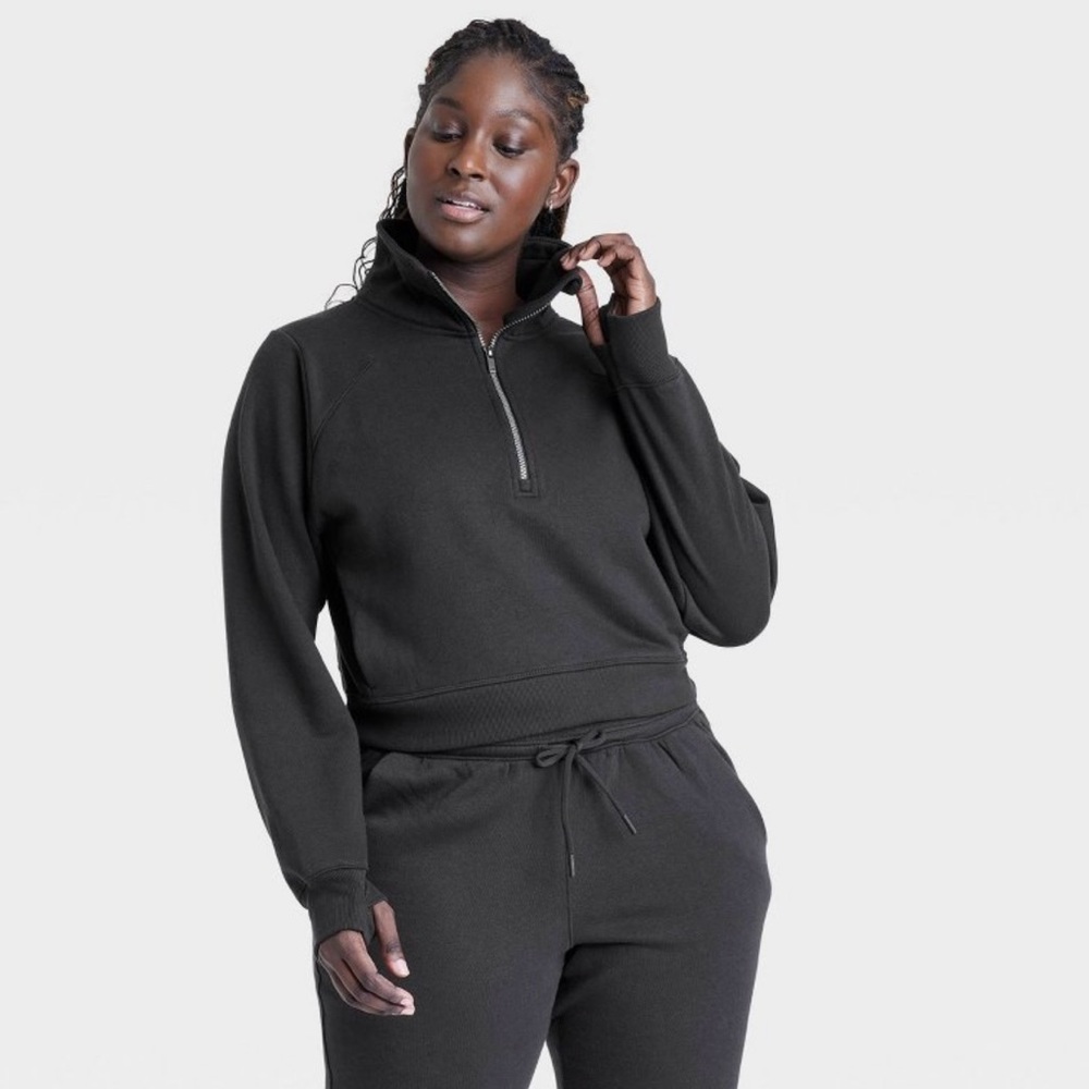 All In Motion Women's Fleece Half Zip Pullover Sweatshirt Black XS